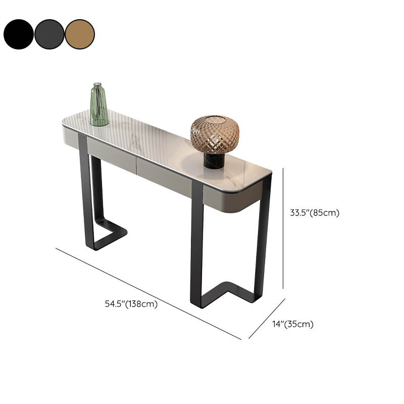 Modern Half Moon Console Table Stone Console Sofa Table in Gold/Grey/Black