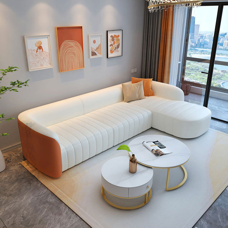 White Wooden Sectional Stain-Resistant Sectional Sofa for Living Room