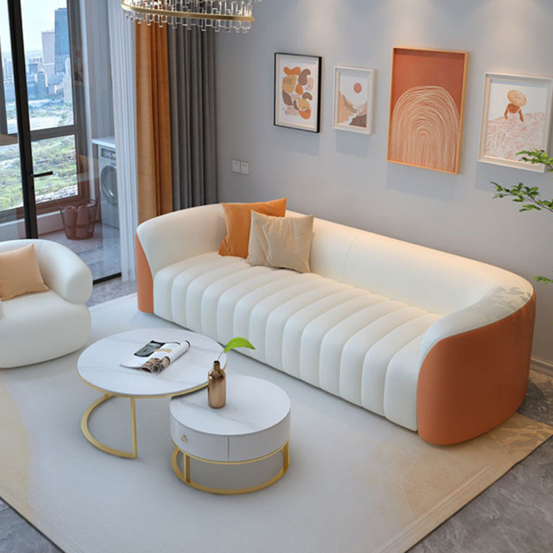 White Wooden Sectional Stain-Resistant Sectional Sofa for Living Room