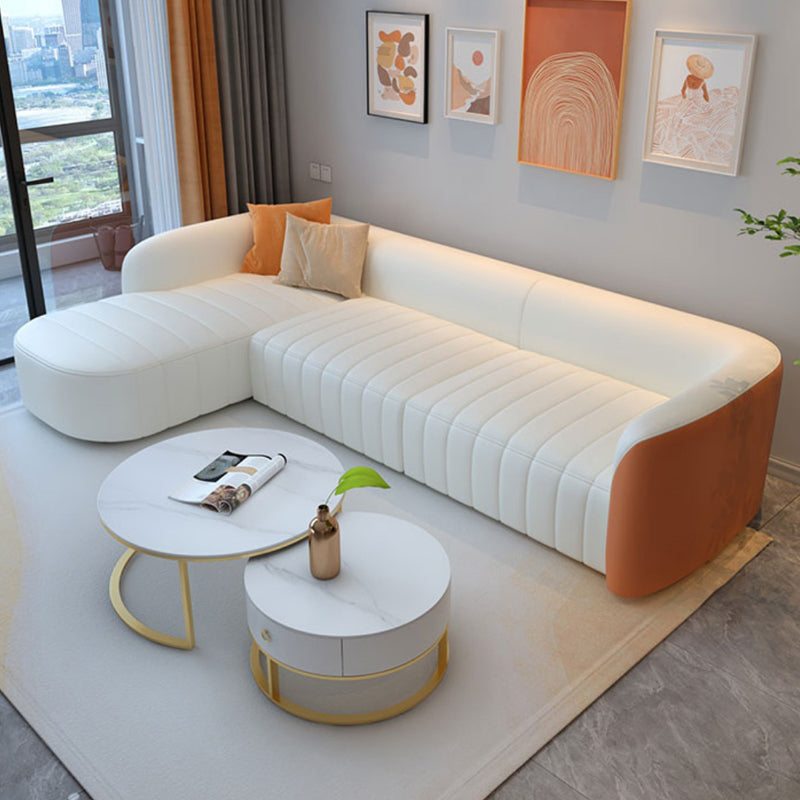 White Wooden Sectional Stain-Resistant Sectional Sofa for Living Room