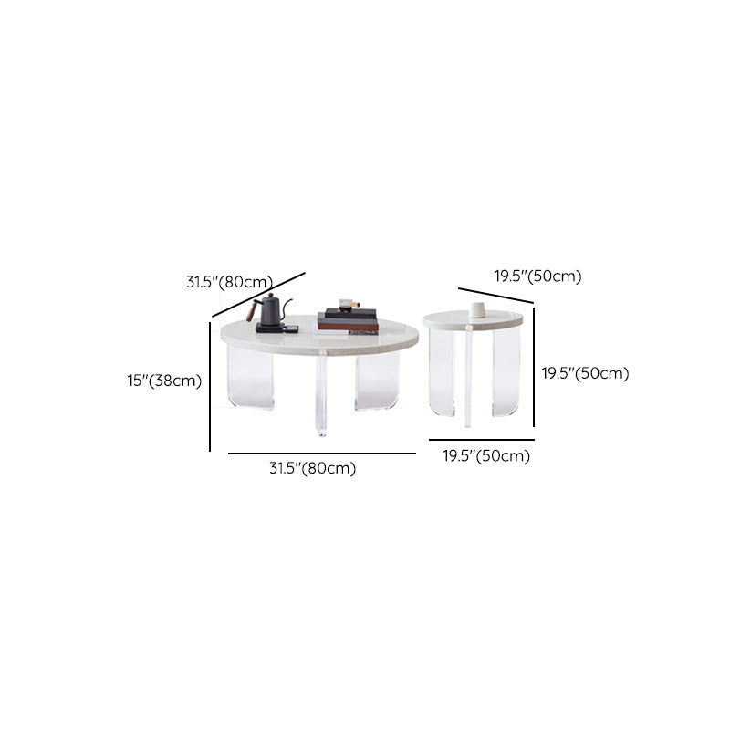 Round White Acrylic Coffee Table Contemporary 3 Legs Cocktail Table