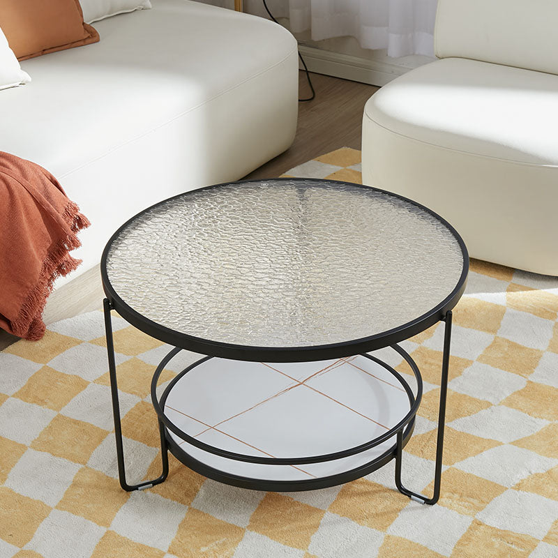 Modern Glass Top Coffee Table Round Metal Frame Cocktail Table