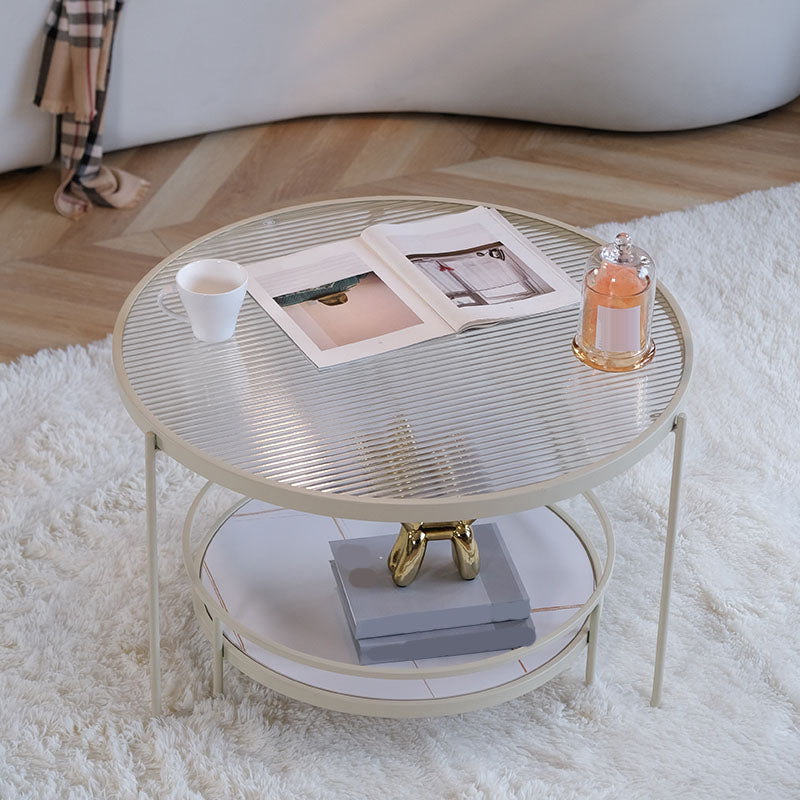 Modern Glass Top Coffee Table Round Metal Frame Cocktail Table
