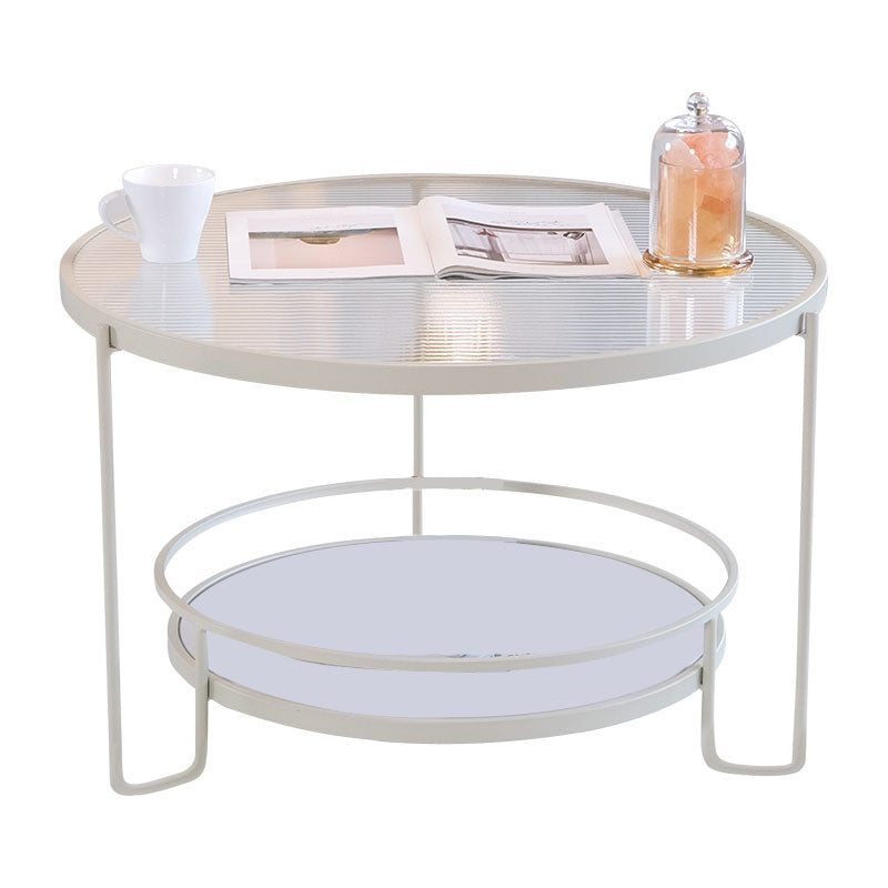 Modern Glass Top Coffee Table Round Metal Frame Cocktail Table