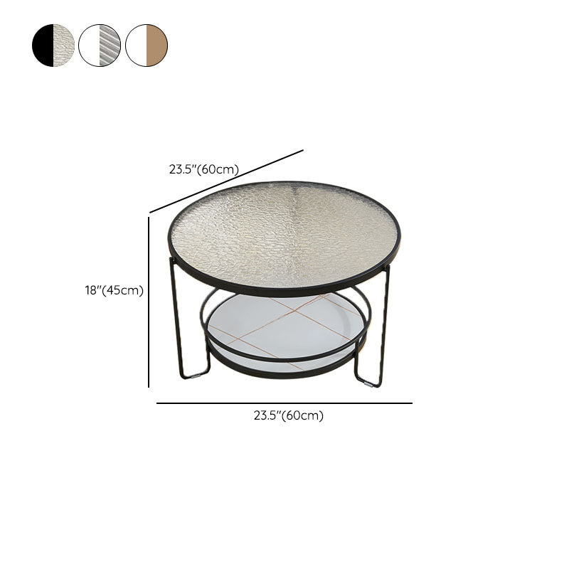 Modern Glass Top Coffee Table Round Metal Frame Cocktail Table
