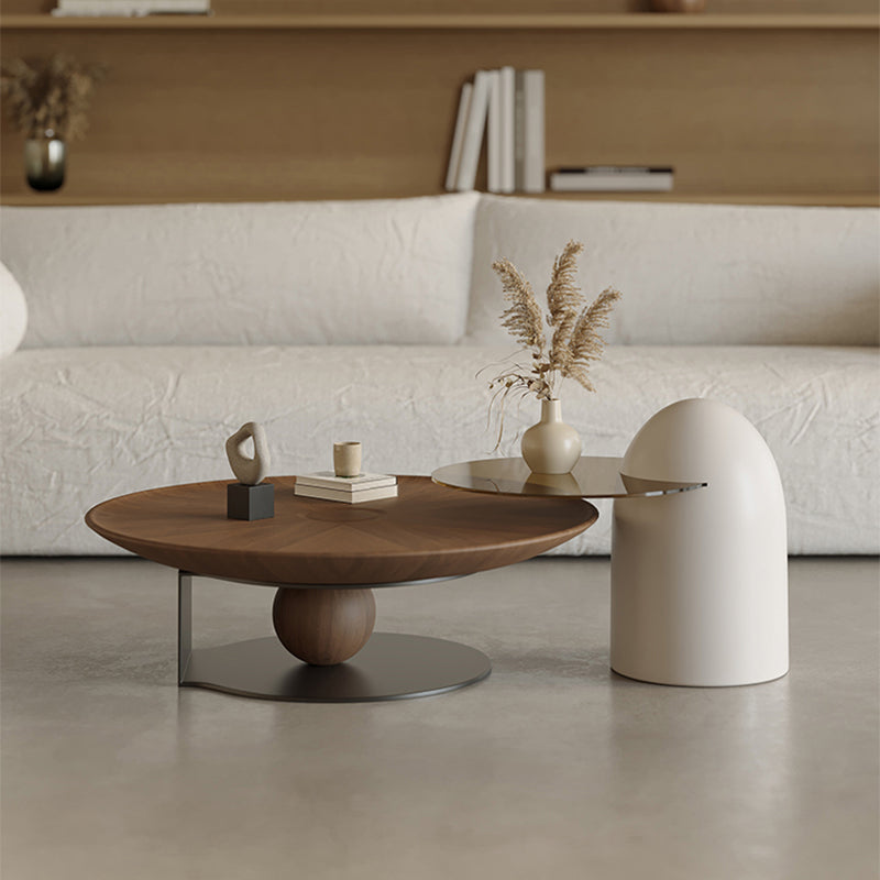Modern Round Coffee Table Wooden Bunching Coffee Table Set for Living Room