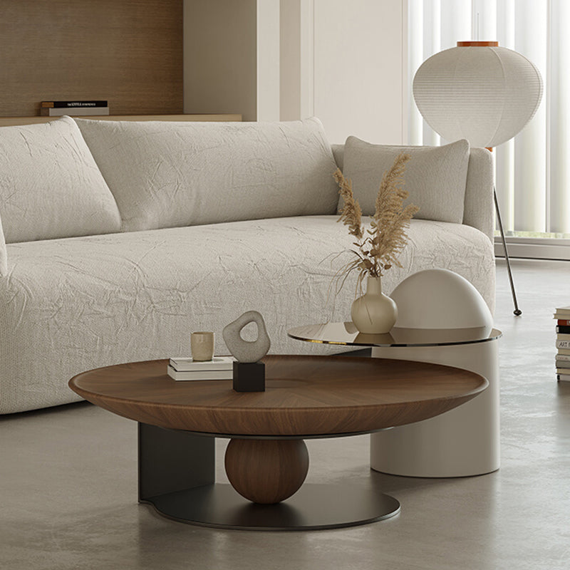 Modern Round Coffee Table Wooden Bunching Coffee Table Set for Living Room