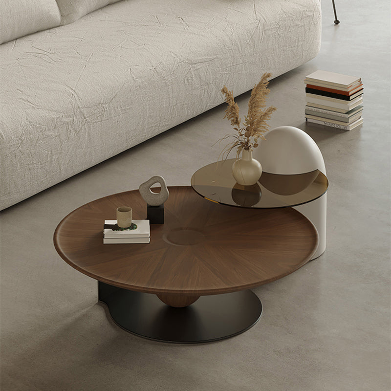 Modern Round Coffee Table Wooden Bunching Coffee Table Set for Living Room