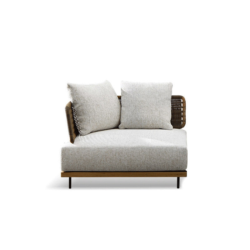 Tropical Outdoor Patio Sofa Teak With Cushions White Fabric Brown Patio Sofa