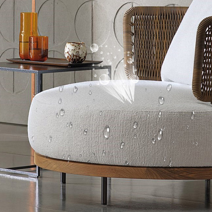 Tropical Outdoor Patio Sofa Teak With Cushions White Fabric Brown Patio Sofa