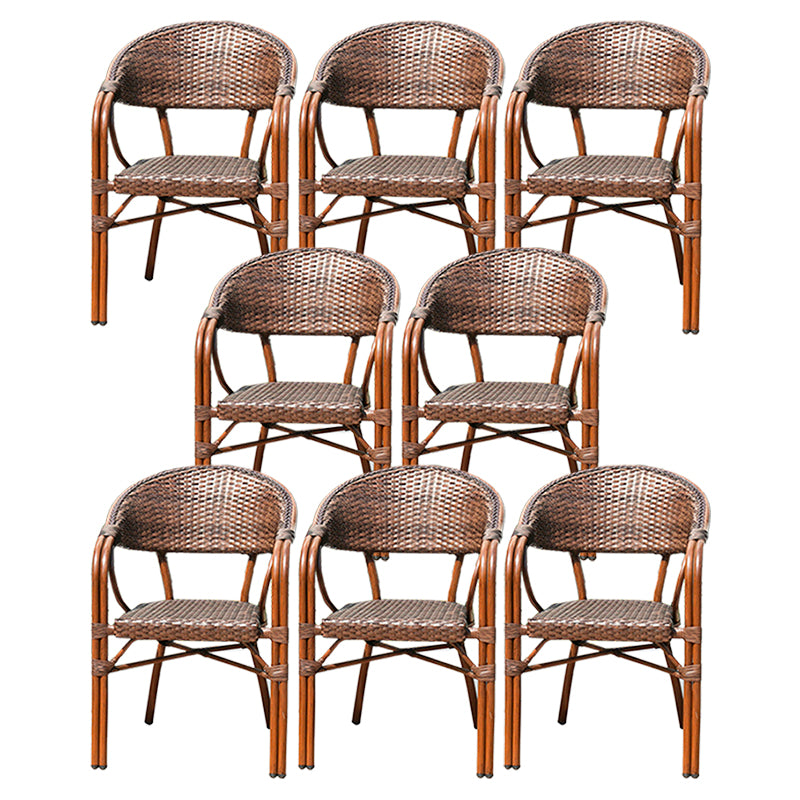 Tropical Rattan Patio Dining Chair Open Back Outdoors Dining Chairs