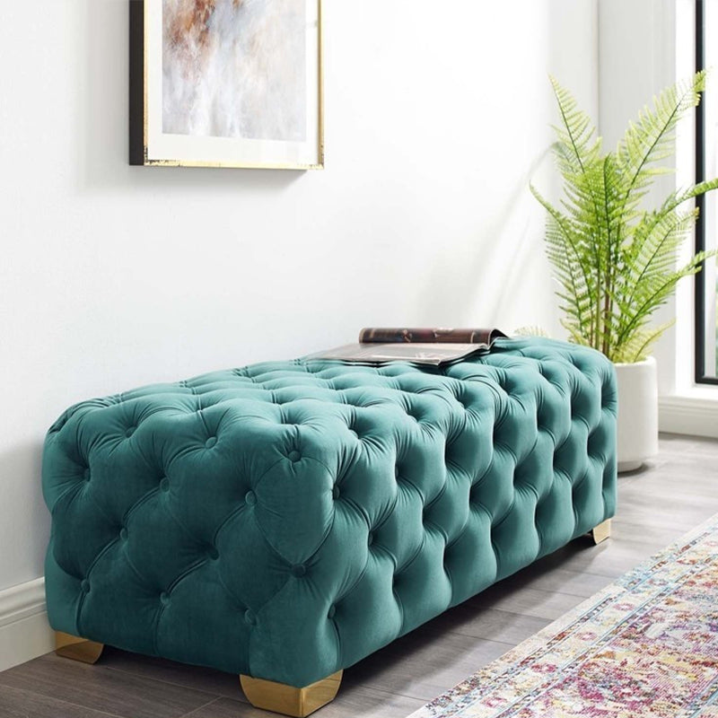 Glam Backless Entryway Bench Rectangle Cushioned Metal Seating Bench