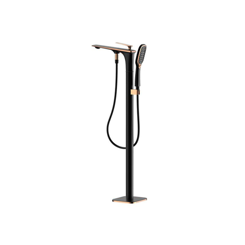 Modern Freestanding Tub Fillers Copper Floor Mounted with Handshower Bathtub Faucet