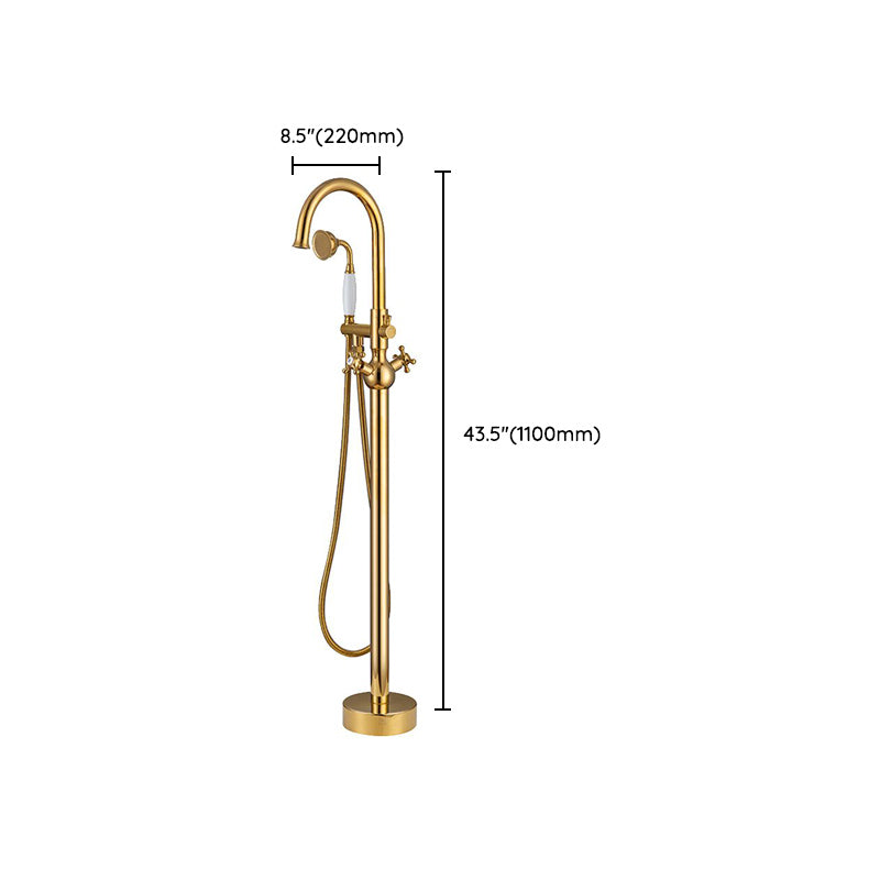 Modern Freestanding Tub Fillers Copper Floor Mounted with Handshower Bathtub Faucet