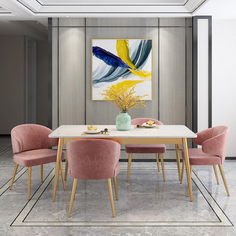 Glam Stone Rectangle Dining Table Metal Legs for Dining Room