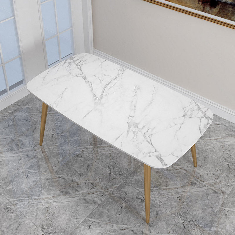Glam Stone Rectangle Dining Table Metal Legs for Dining Room