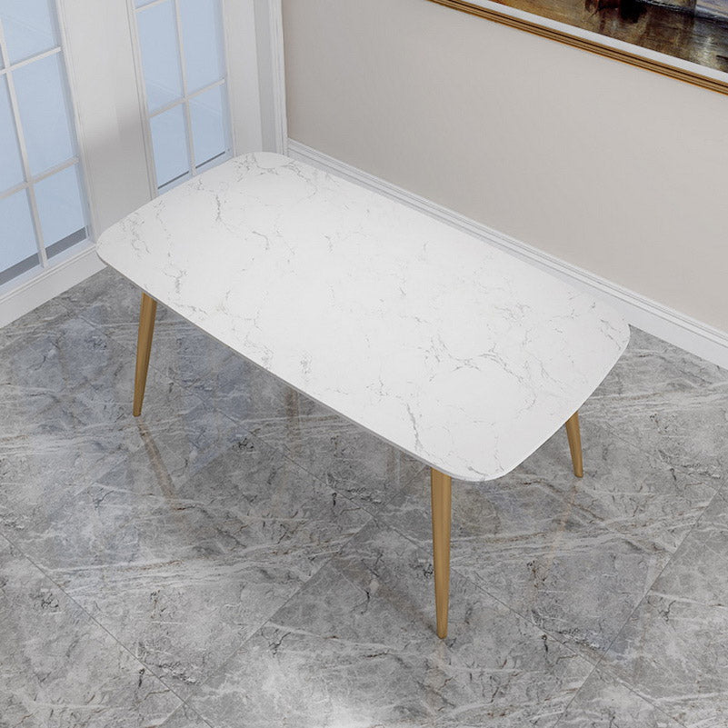 Glam Stone Rectangle Dining Table Metal Legs for Dining Room