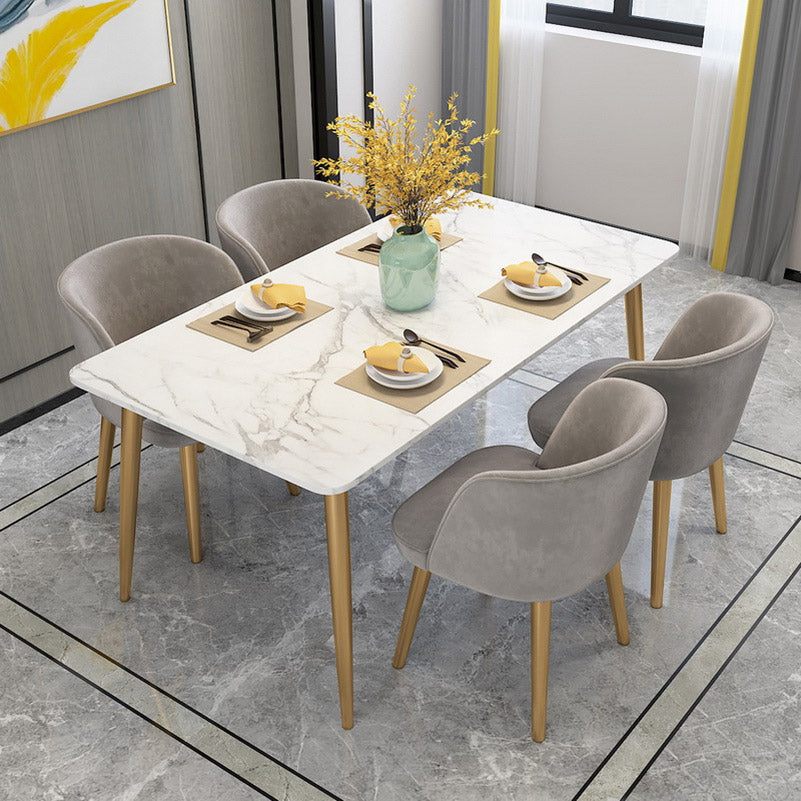 Glam Stone Rectangle Dining Table Metal Legs for Dining Room