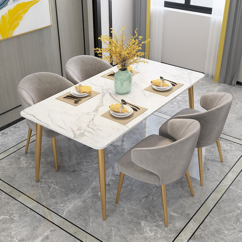 Glam Stone Rectangle Dining Table Metal Legs for Dining Room