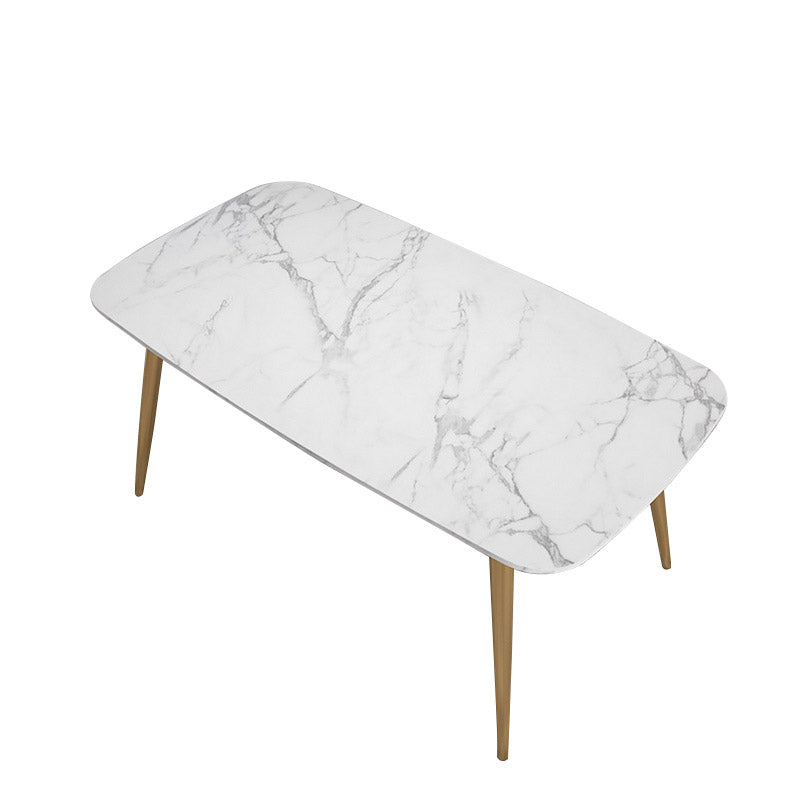 Glam Stone Rectangle Dining Table Metal Legs for Dining Room