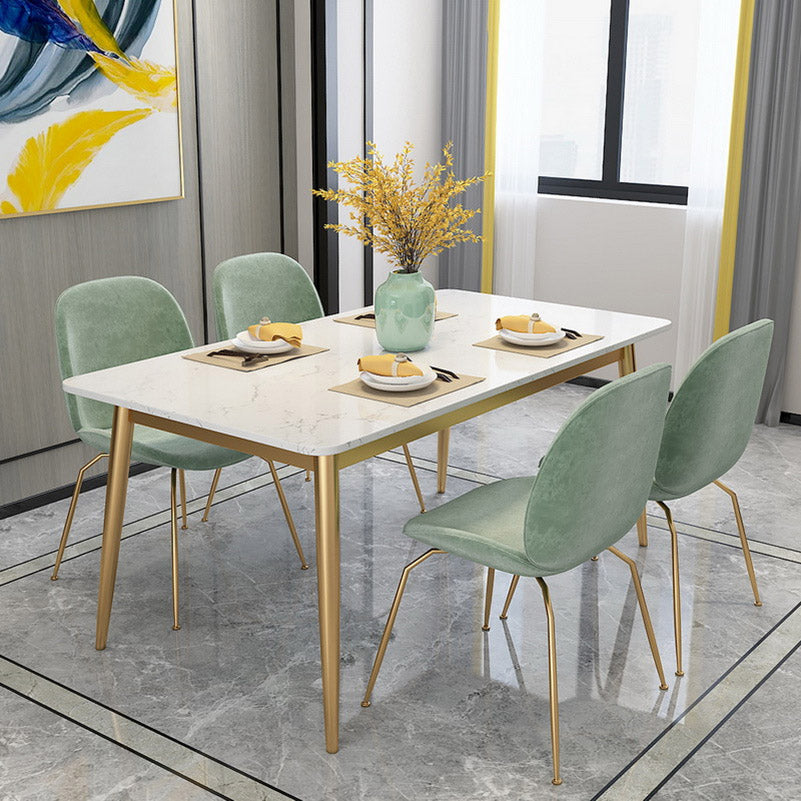Glam Stone Rectangle Dining Table Metal Legs for Dining Room