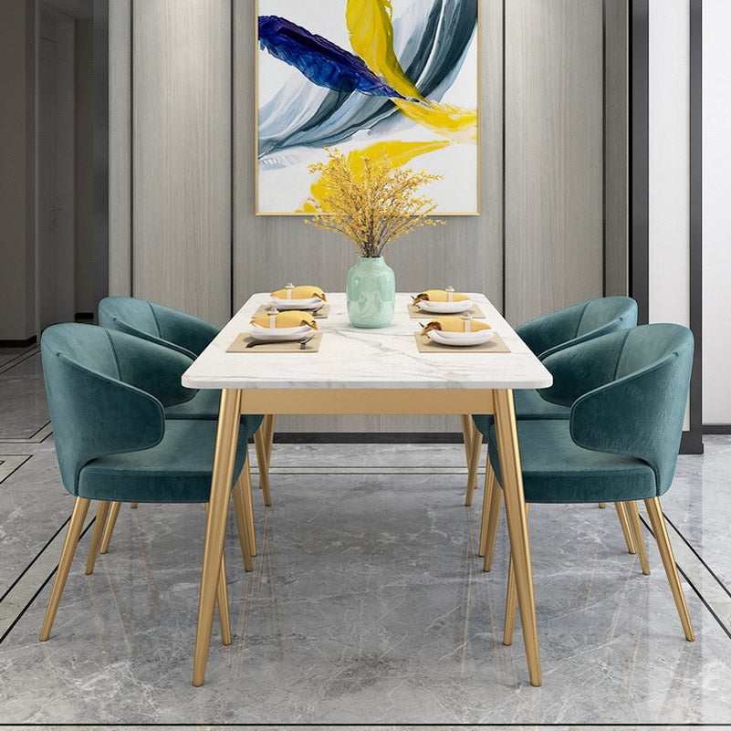 Glam Stone Rectangle Dining Table Metal Legs for Dining Room