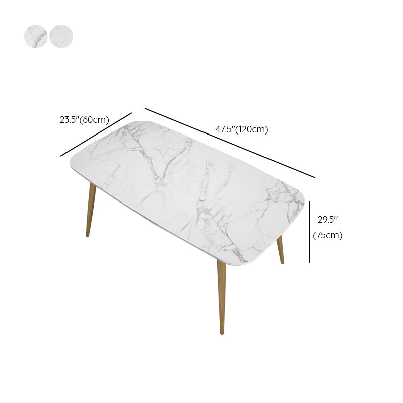 Glam Stone Rectangle Dining Table Metal Legs for Dining Room