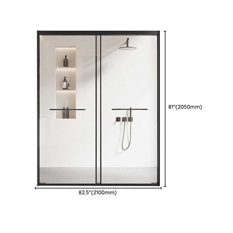 Double Sliding Framed Shower Bath Door Transparent Satin Black Shower Doors