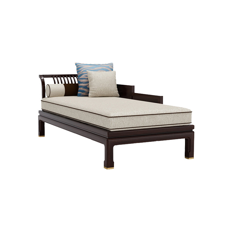 Farmhouse Wood Cushioned Chaise Lounge Ash and Walnut Left-Arm Floor Chair with Pillow