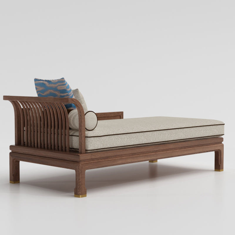 Farmhouse Wood Cushioned Chaise Lounge Ash and Walnut Left-Arm Floor Chair with Pillow
