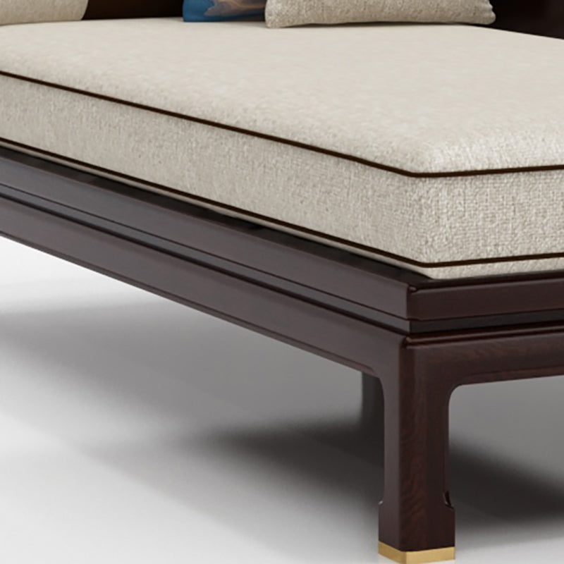 Farmhouse Wood Cushioned Chaise Lounge Ash and Walnut Left-Arm Floor Chair with Pillow