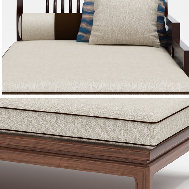 Farmhouse Wood Cushioned Chaise Lounge Ash and Walnut Left-Arm Floor Chair with Pillow