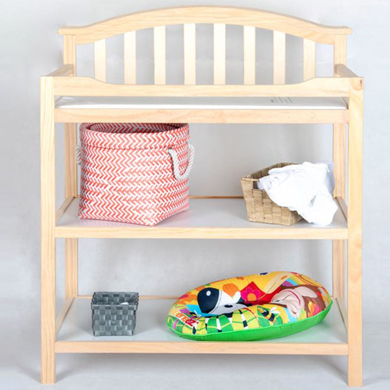 Modern Pine Wooden Changing Table with Pad Arch Top 2-in-1 Changing Table with Storage