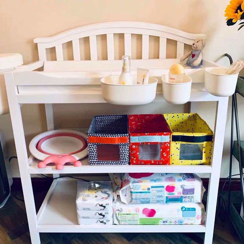 Modern Pine Wooden Changing Table with Pad Arch Top 2-in-1 Changing Table with Storage