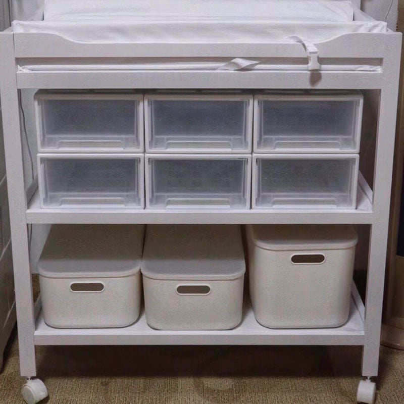 Modern Pine Wooden Changing Table with Pad Arch Top 2-in-1 Changing Table with Storage