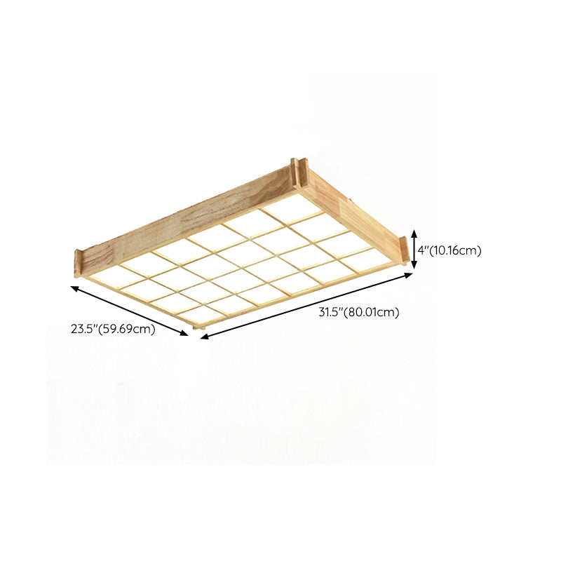 Modern Wood Flush Mount LED Geometric Shape Ceiling Light with Acrylic Shade for Bedroom