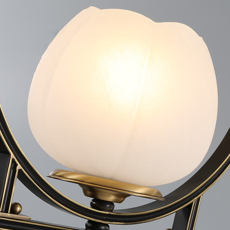 Flower Shape Glass Island Chandelier Modern Multi Lights Island Ceiling Light in Black