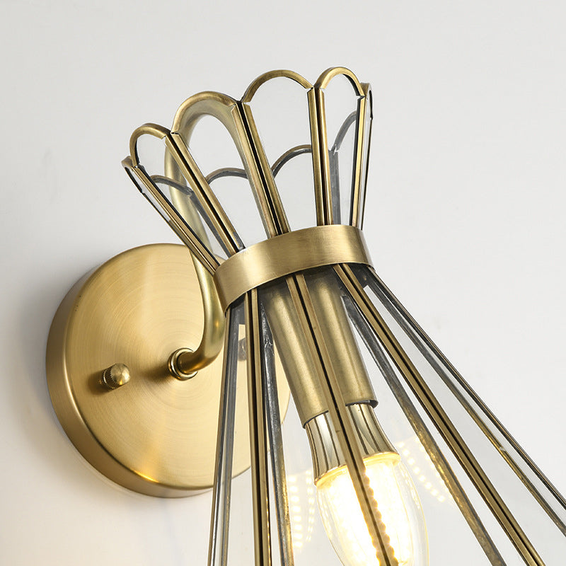 Glass Cone Shape Wall Lighting Modern Style 1 Light Wall Light Sconce in Gold