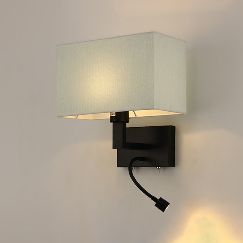 Metal Wall Sconce Rectangle Shape Modern Wall Light with Fabric Shade for Study