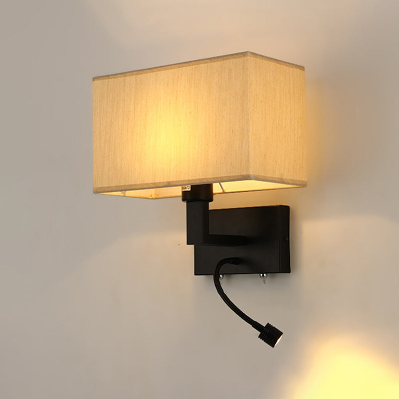 Metal Wall Sconce Rectangle Shape Modern Wall Light with Fabric Shade for Study