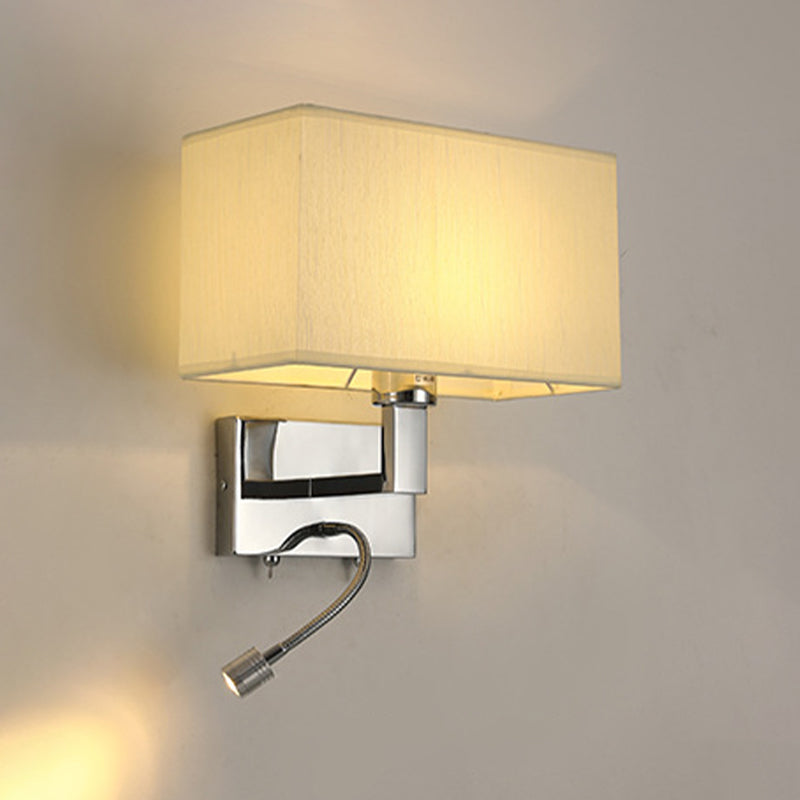 Metal Wall Sconce Modern Rectangle Shape Wall Light with Fabric Shade for Study