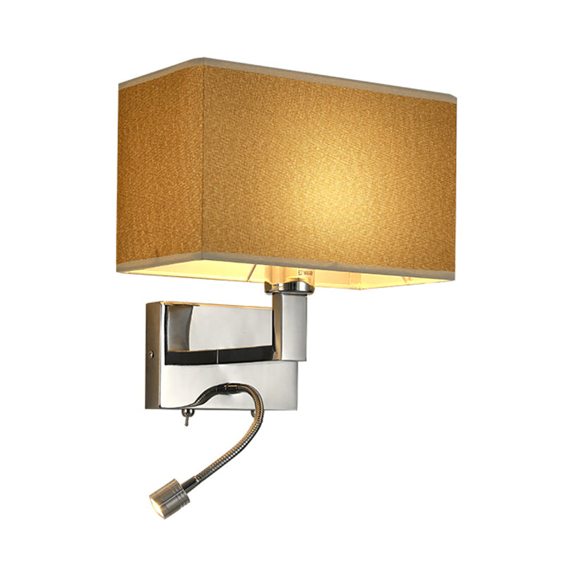 Metal Wall Sconce Modern Rectangle Shape Wall Light with Fabric Shade for Study
