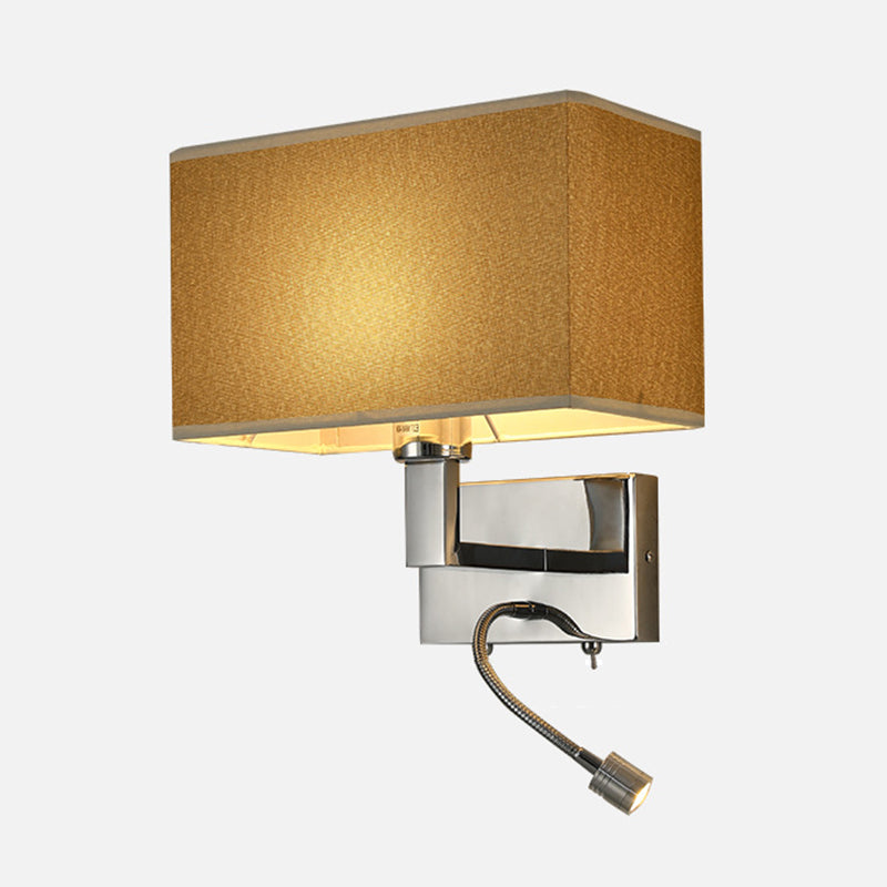 Metal Wall Sconce Modern Rectangle Shape Wall Light with Fabric Shade for Study