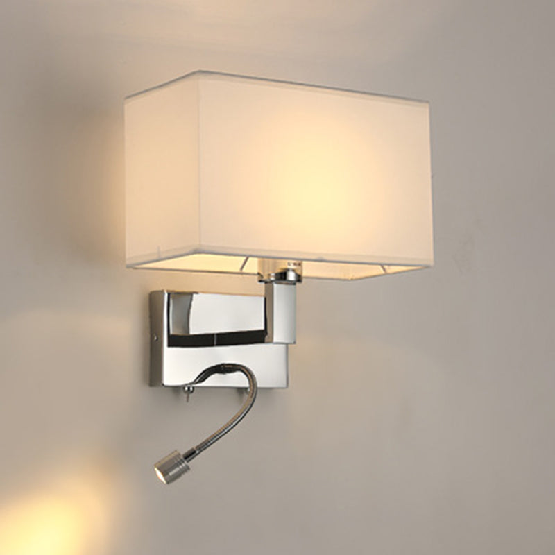 Metal Wall Sconce Modern Rectangle Shape Wall Light with Fabric Shade for Study