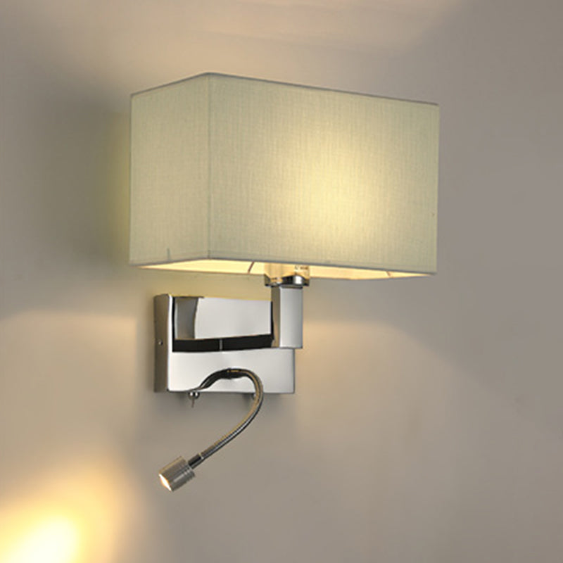 Metal Wall Sconce Modern Rectangle Shape Wall Light with Fabric Shade for Study