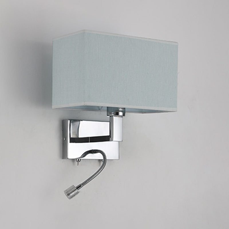 Metal Wall Sconce Modern Rectangle Shape Wall Light with Fabric Shade for Study