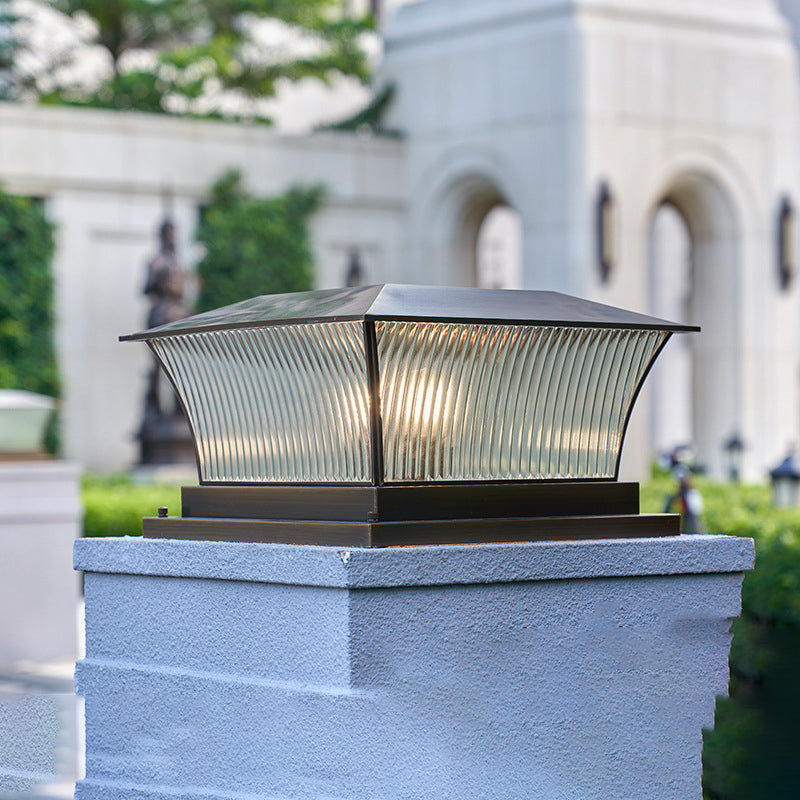 Rectangular Shape Metal Outdoor Lights Modern Style 1 Light Solar Pillar Lamp in Bronze