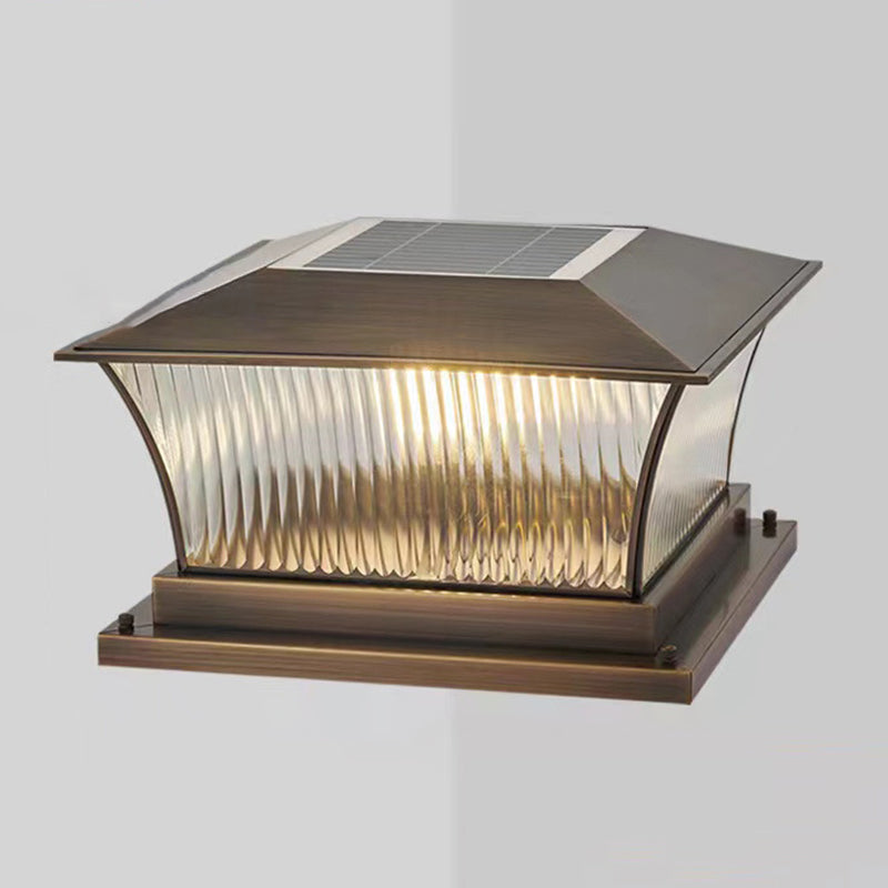 Rectangular Shape Metal Outdoor Lights Modern Style 1 Light Solar Pillar Lamp in Bronze