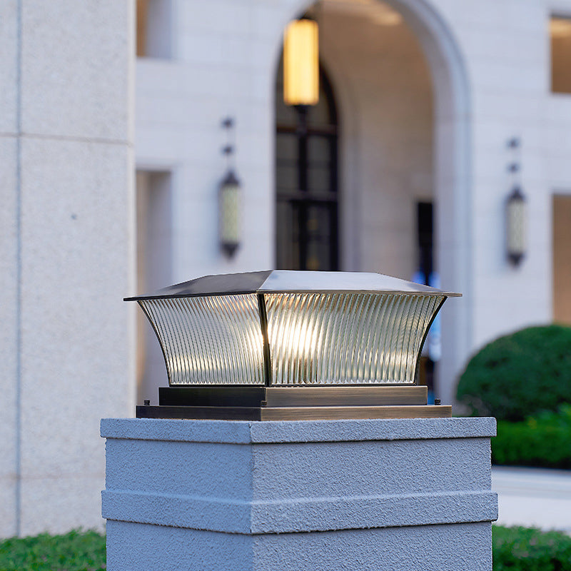 Rectangular Shape Metal Outdoor Lights Modern Style 1 Light Solar Pillar Lamp in Bronze