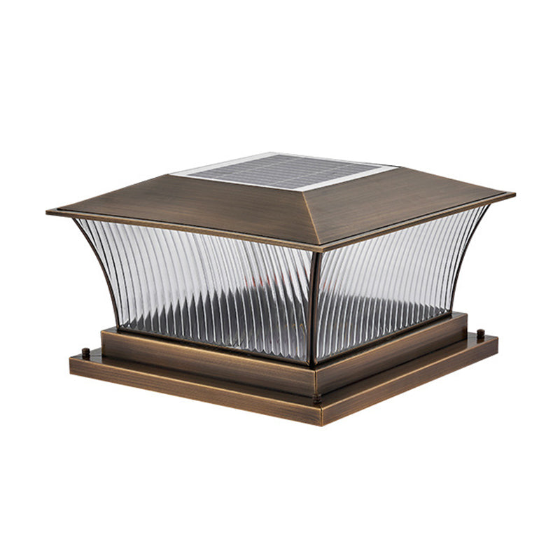 Rectangular Shape Metal Outdoor Lights Modern Style 1 Light Solar Pillar Lamp in Bronze
